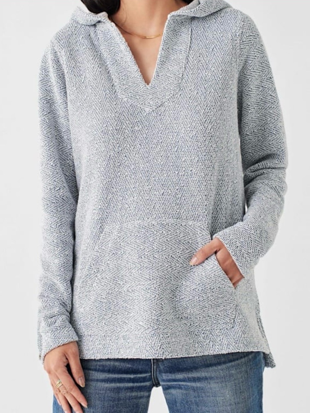 FAHERTY Whitewater Herringbone French Terry Hoodie Blue White XL